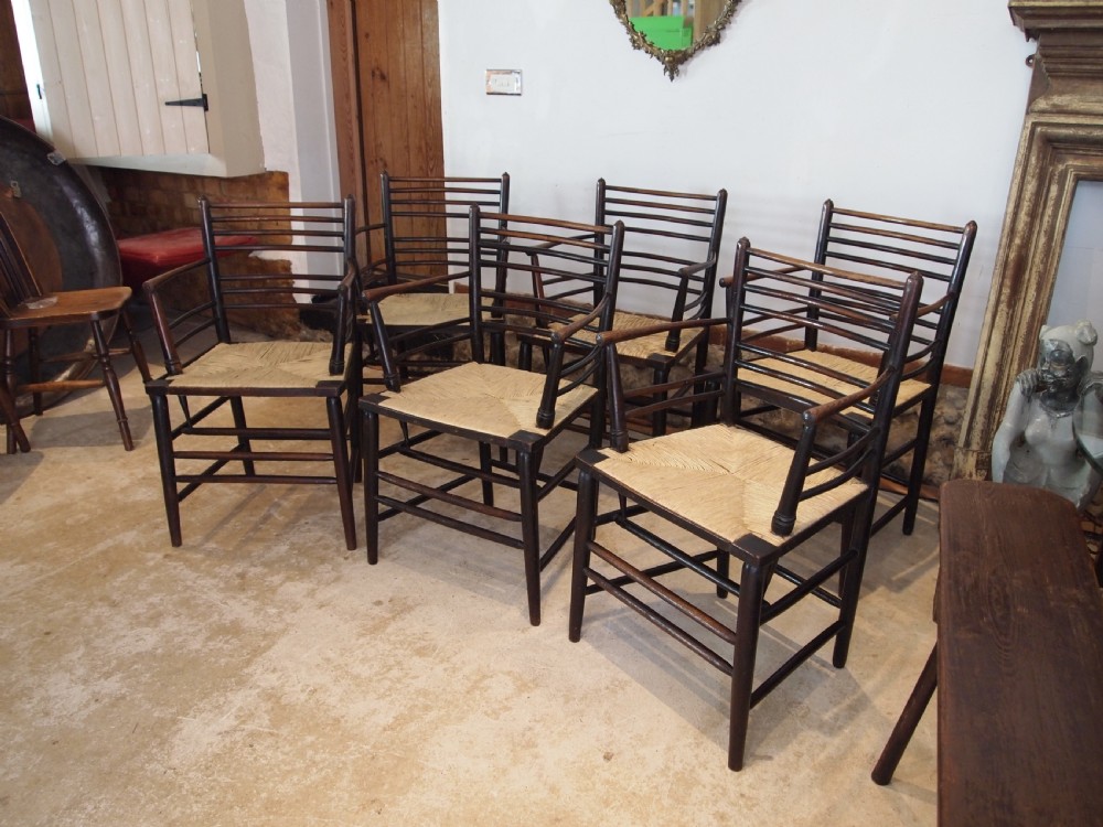 Chairs rare set of six Arts and Crafts Ash Morris style armchairs c1890 View VII