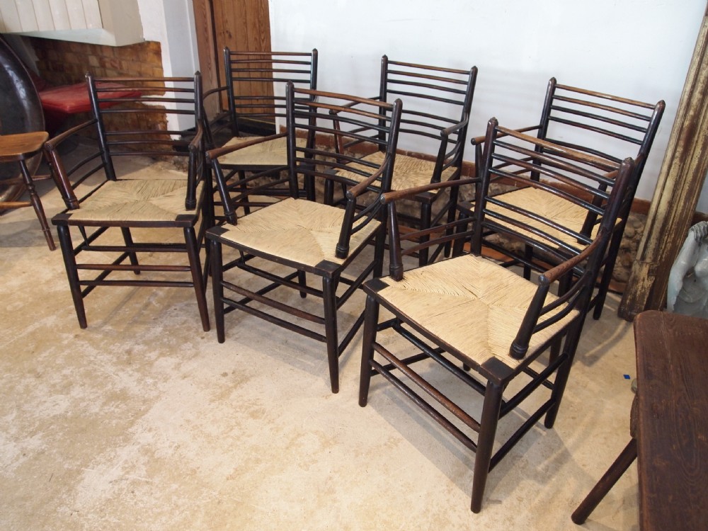 Chairs rare set of six Arts and Crafts Ash Morris style armchairs c1890 View XI