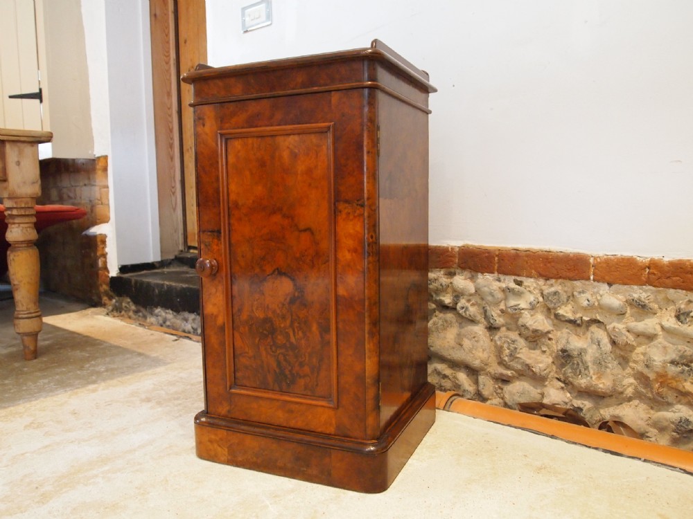 Bedside cabinet cupboard fine Burr Walnut Victorian c1860