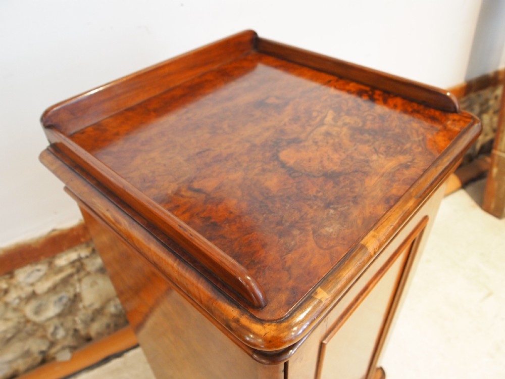 Bedside cabinet cupboard fine Burr Walnut Victorian c1860 View II