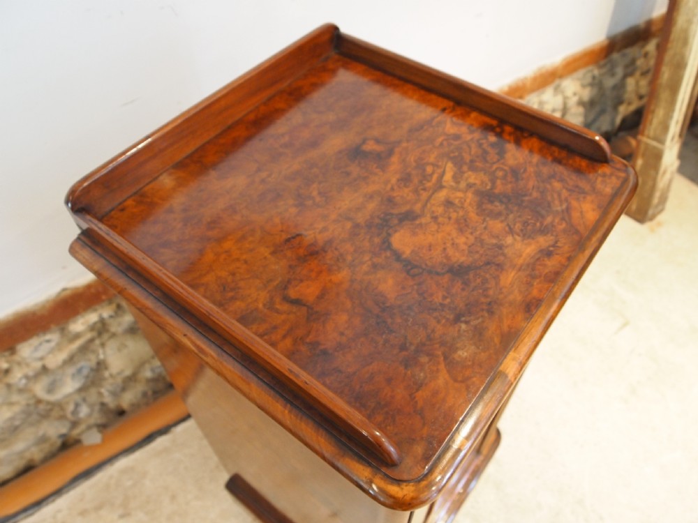 Bedside cabinet cupboard fine Burr Walnut Victorian c1860 View V