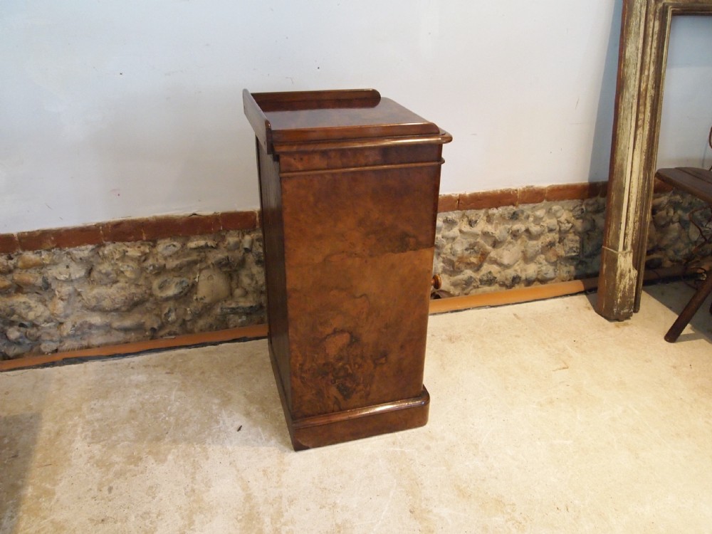 Bedside cabinet cupboard fine Burr Walnut Victorian c1860 View VI