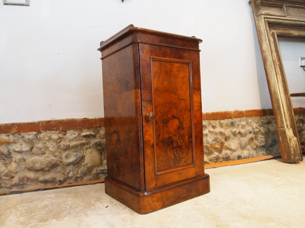 Bedside cabinet cupboard fine Burr Walnut Victorian c1860 View VIII