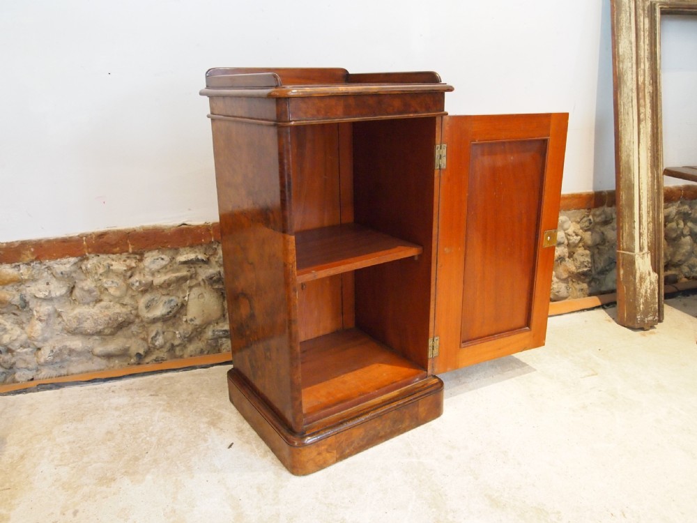 Bedside cabinet cupboard fine Burr Walnut Victorian c1860 View X