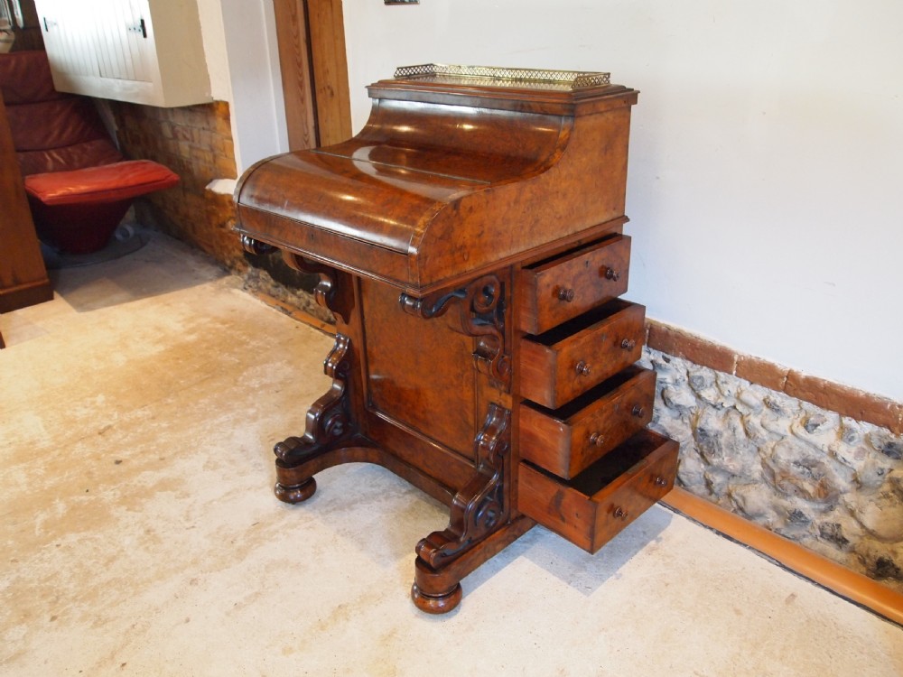 Davenport desk finest quality Piano top Burr Walnut c1860 View X