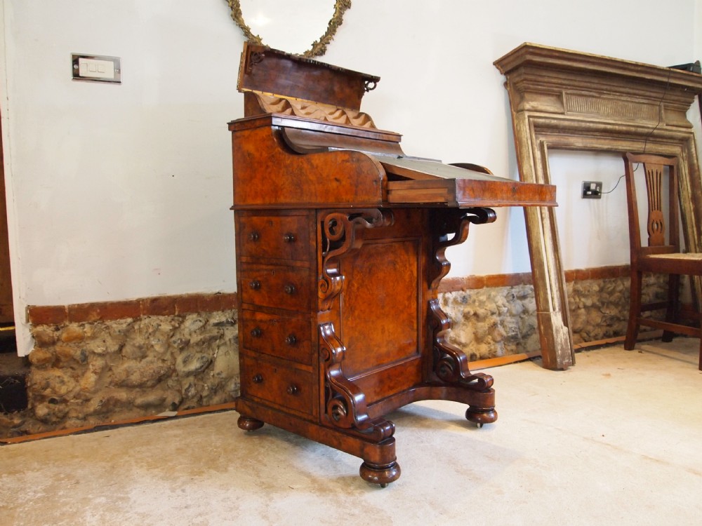 Davenport desk finest quality Piano top Burr Walnut c1860 View XI