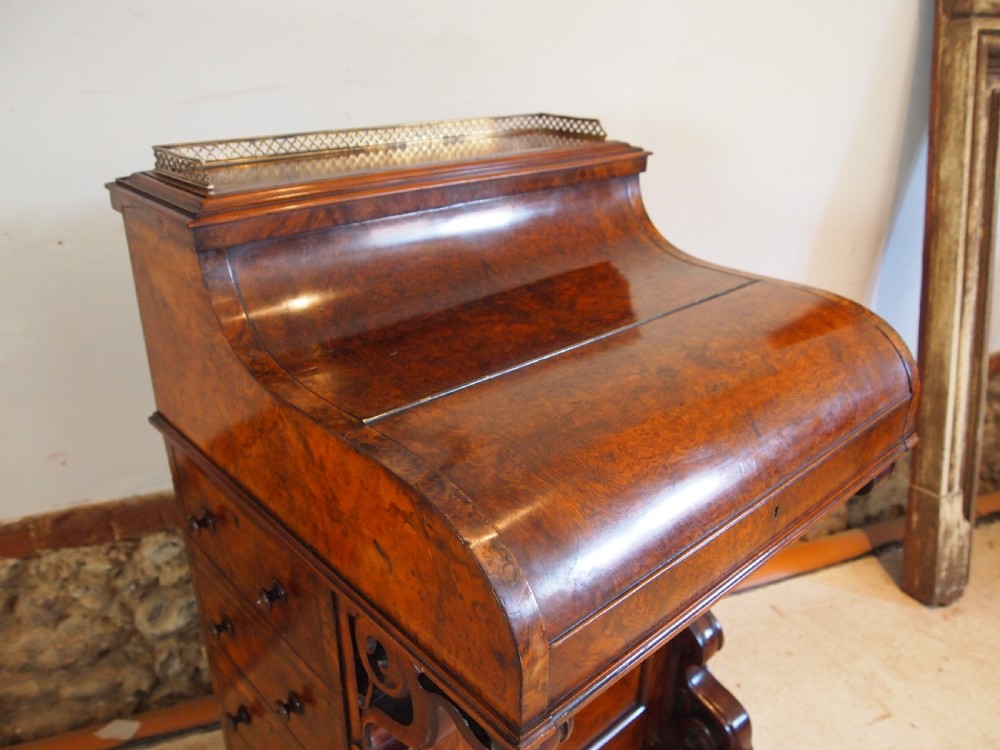 Davenport desk finest quality Piano top Burr Walnut c1860 View XIV