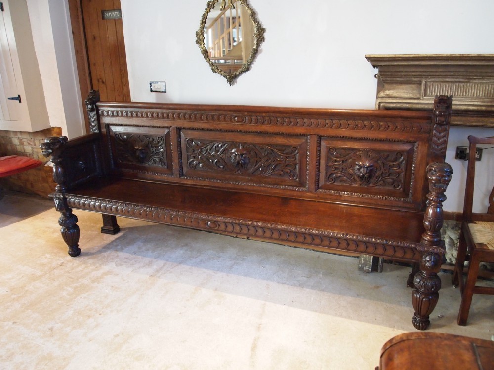 Bench settle grand Carved Oak Victorian Wood Hall Hilgay Norfolk c1880