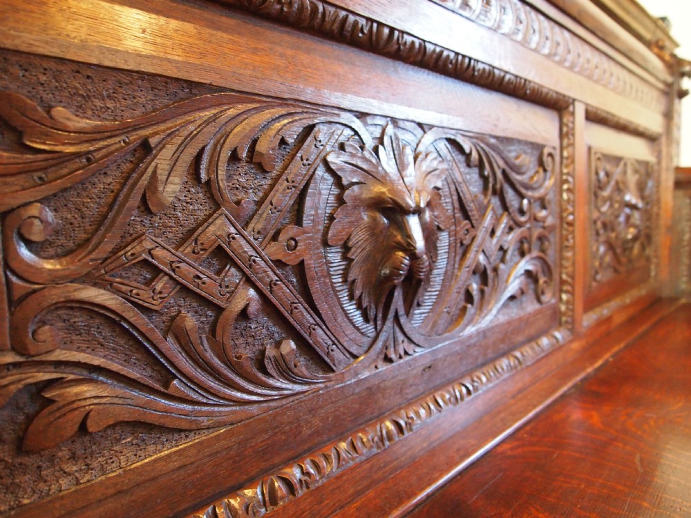 Bench settle grand Carved Oak Victorian Wood Hall Hilgay Norfolk c1880 View III