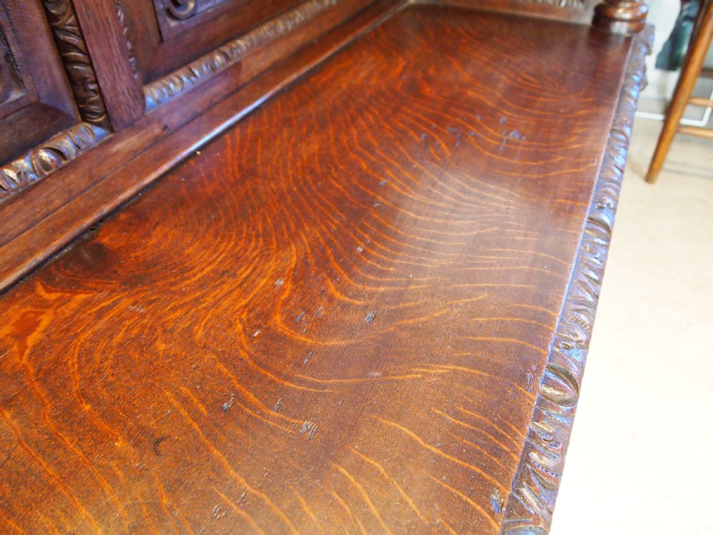 Bench settle grand Carved Oak Victorian Wood Hall Hilgay Norfolk c1880 View V
