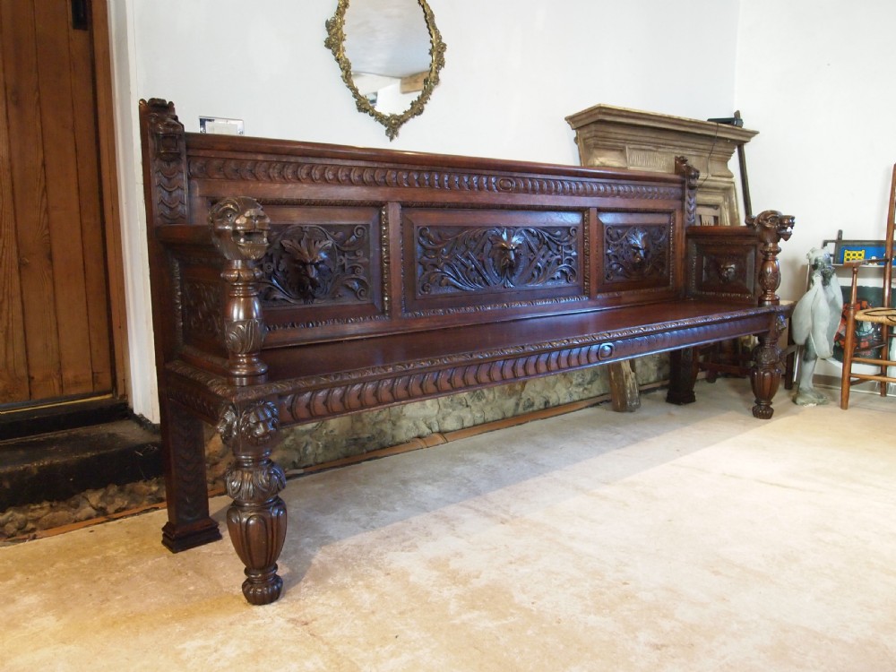 Bench settle grand Carved Oak Victorian Wood Hall Hilgay Norfolk c1880 View VI