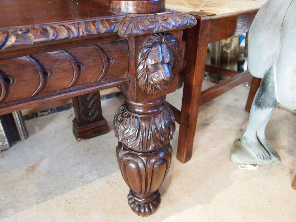 Bench settle grand Carved Oak Victorian Wood Hall Hilgay Norfolk c1880 View VII