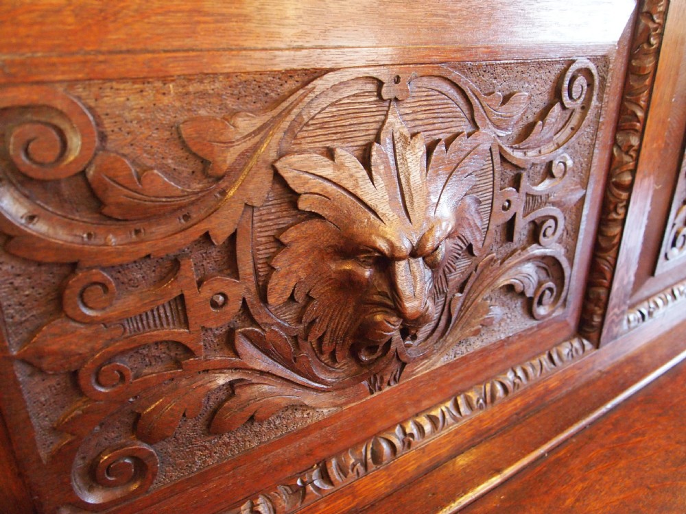 Bench settle grand Carved Oak Victorian Wood Hall Hilgay Norfolk c1880 View VIII