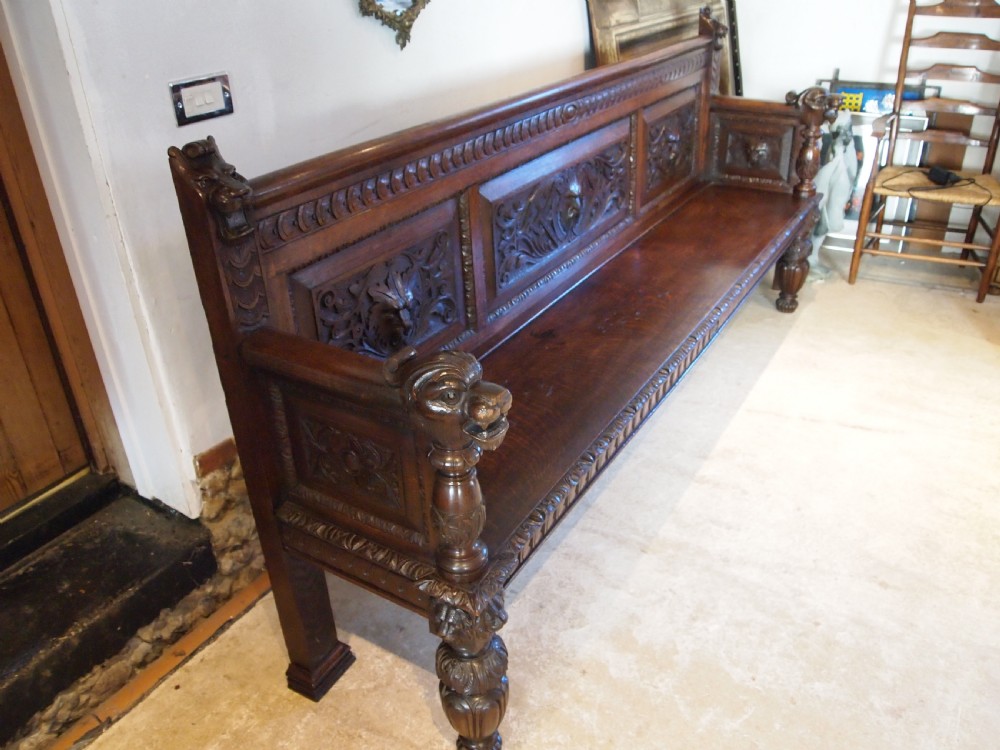 Bench settle grand Carved Oak Victorian Wood Hall Hilgay Norfolk c1880 View IX