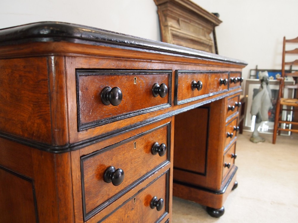 Desk rare Pollard and burr Oak Victorian stunning c1850 View IV
