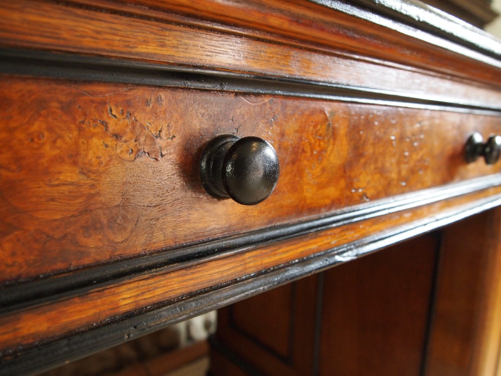 Desk rare Pollard and burr Oak Victorian stunning c1850 View XVI