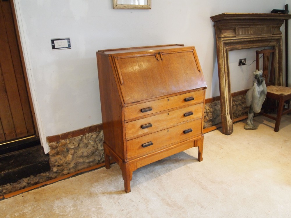 Bureau Limed Oak Art Deco manner of Heals c1920 View II