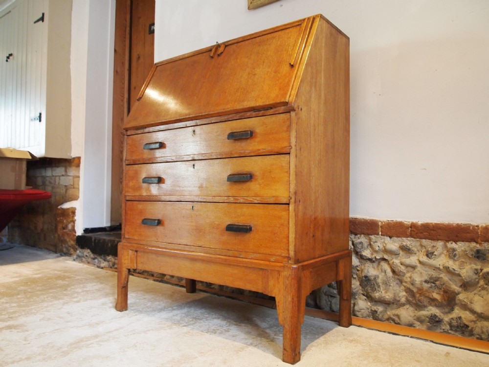 Bureau Limed Oak Art Deco manner of Heals c1920 View IX