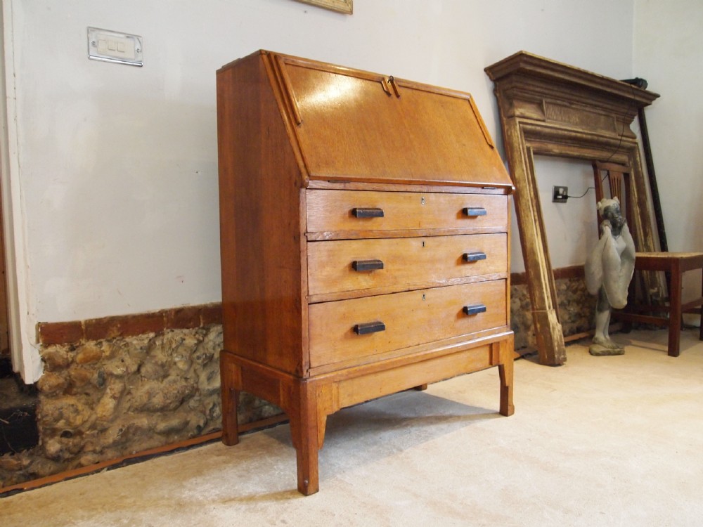 Bureau Limed Oak Art Deco manner of Heals c1920 View X