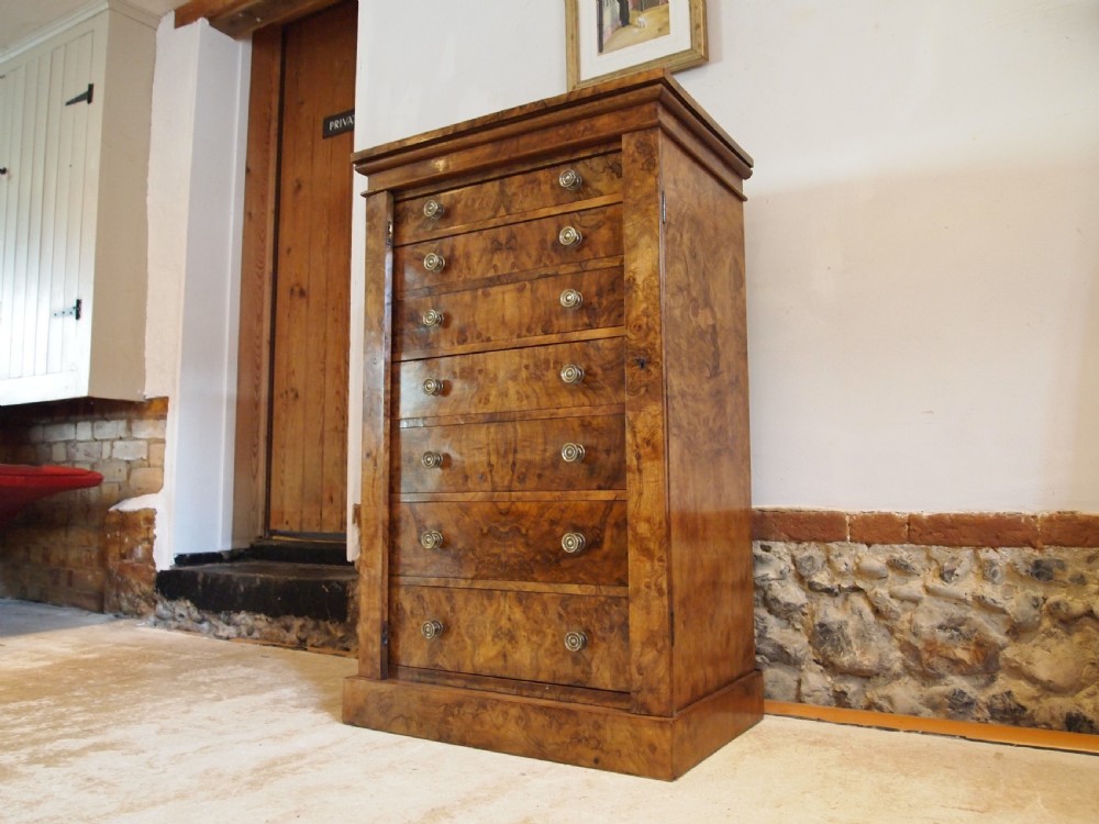 Chest of drawers rare Wellington secretaire and cupboard Burr Walnut c1860