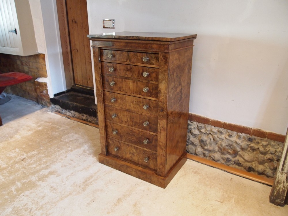 Chest of drawers rare Wellington secretaire and cupboard Burr Walnut c1860 View VII