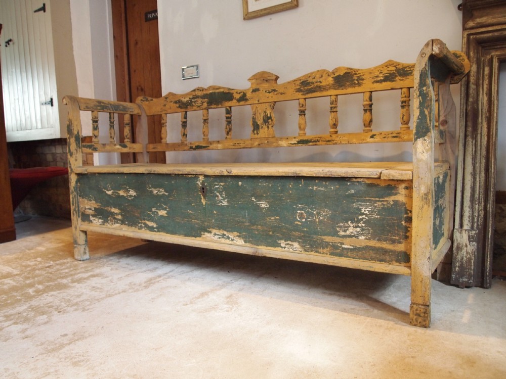 Bench Settle rustic Pine box settle Bohemian c1830