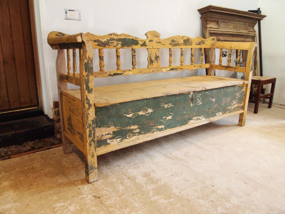 Bench Settle rustic Pine box settle Bohemian c1830 View II