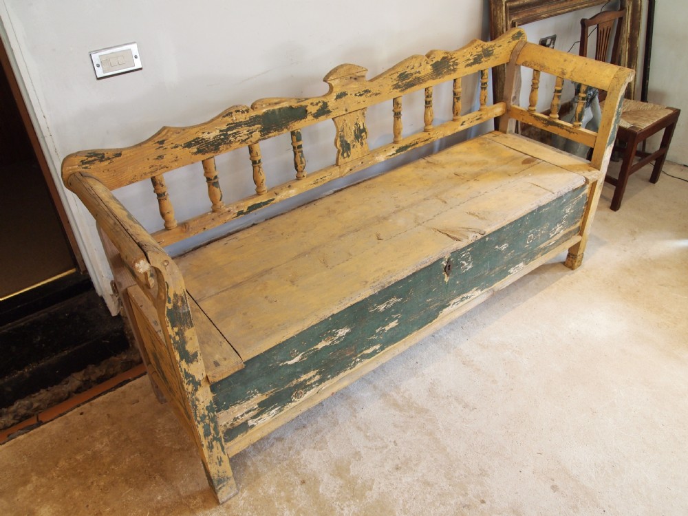 Bench Settle rustic Pine box settle Bohemian c1830 View V