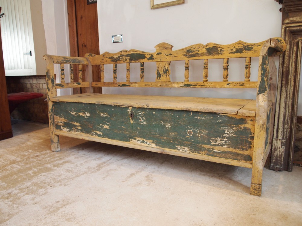 Bench Settle rustic Pine box settle Bohemian c1830 View VI