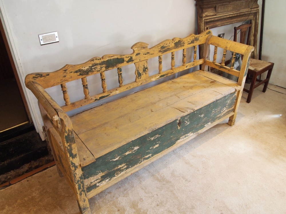 Bench Settle rustic Pine box settle Bohemian c1830 View IX