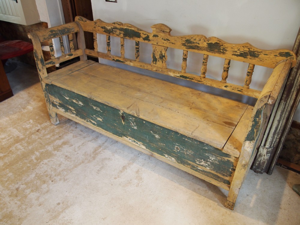 Bench Settle rustic Pine box settle Bohemian c1830 View X
