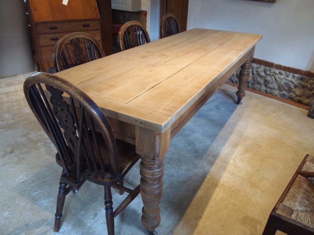 Table fantastic Edwardian Oak scrub top refectory farmhouse dining c1900 View XI