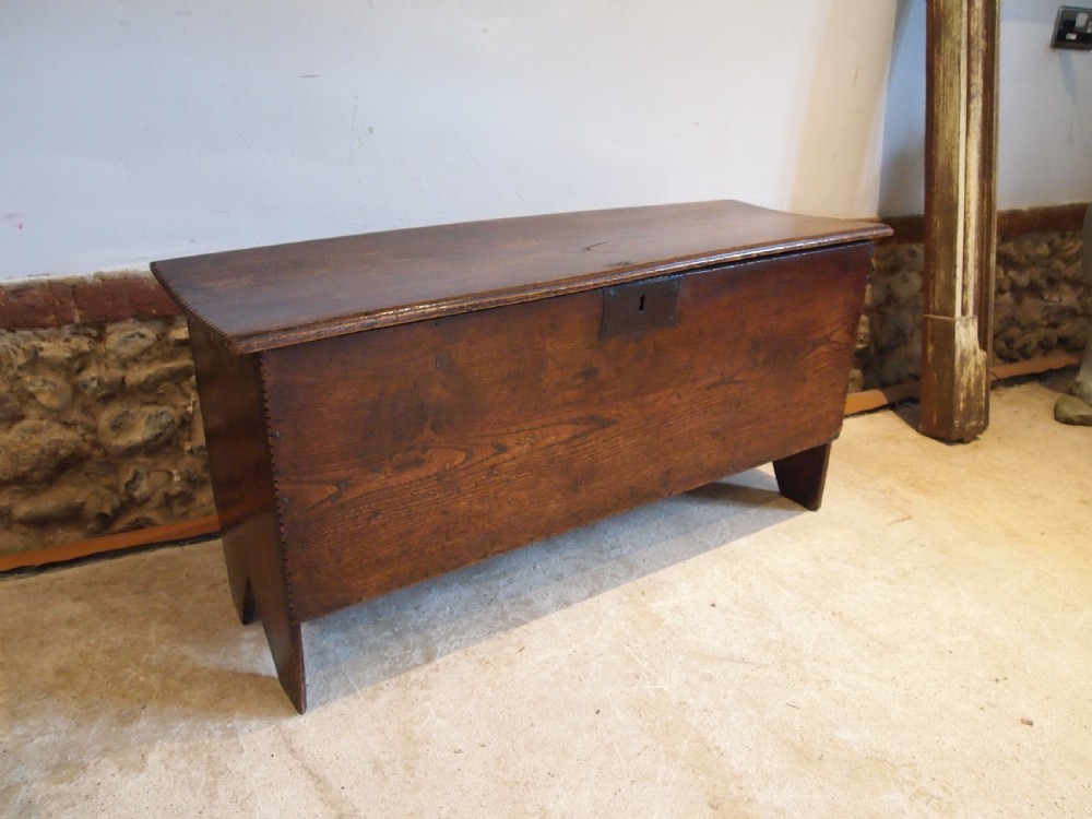 Coffer chest or trunk rare small six plank Elm 17th Century c1690