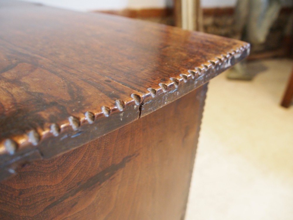 Coffer chest or trunk rare small six plank Elm 17th Century c1690 View III