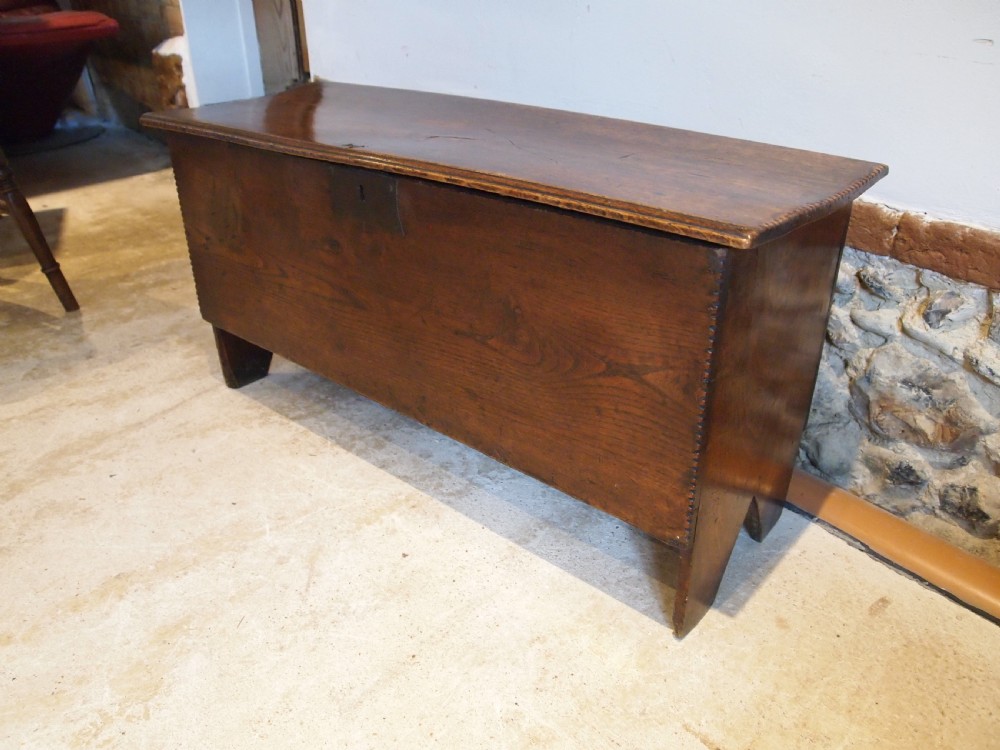 Coffer chest or trunk rare small six plank Elm 17th Century c1690 View X