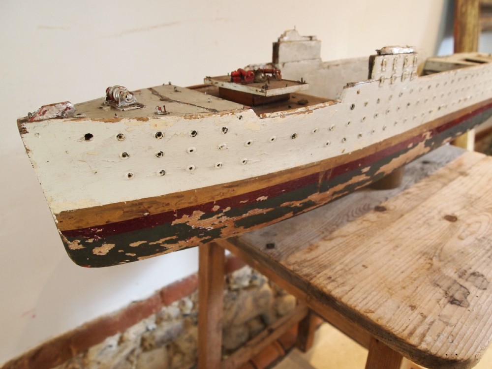 Folk art scratch built ship model original paint c1920 View II