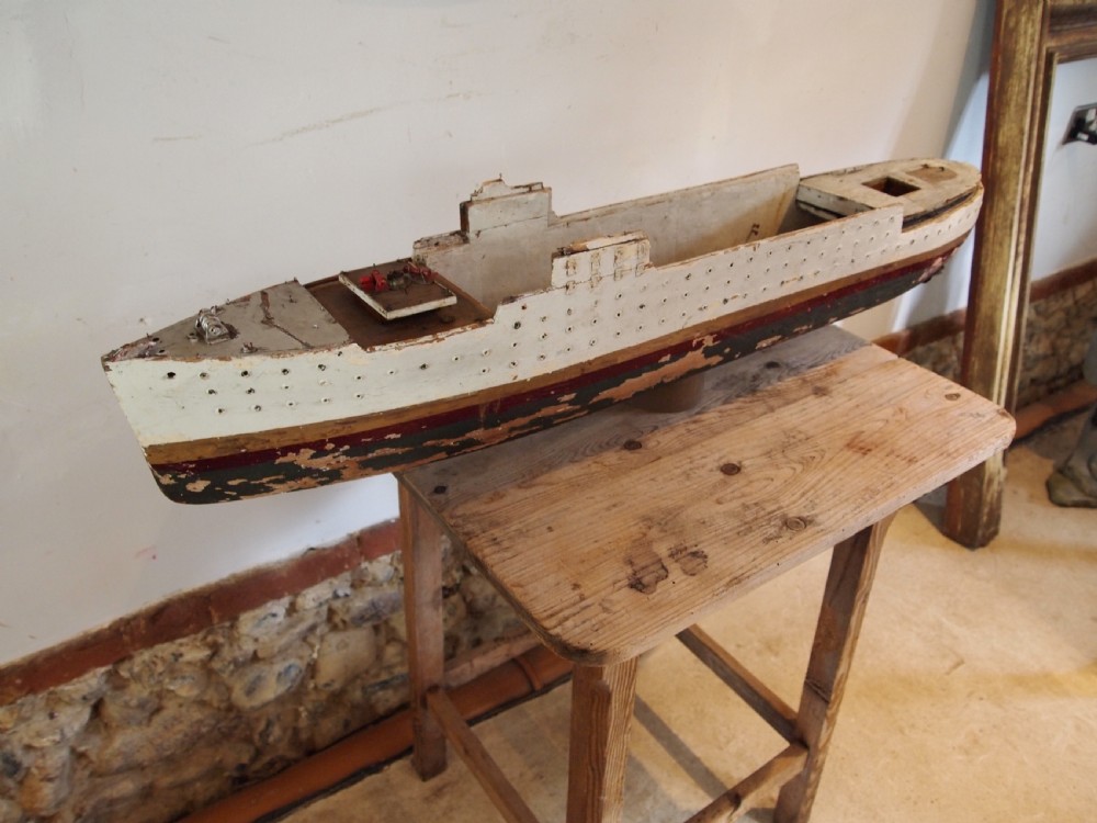 Folk art scratch built ship model original paint c1920 View V