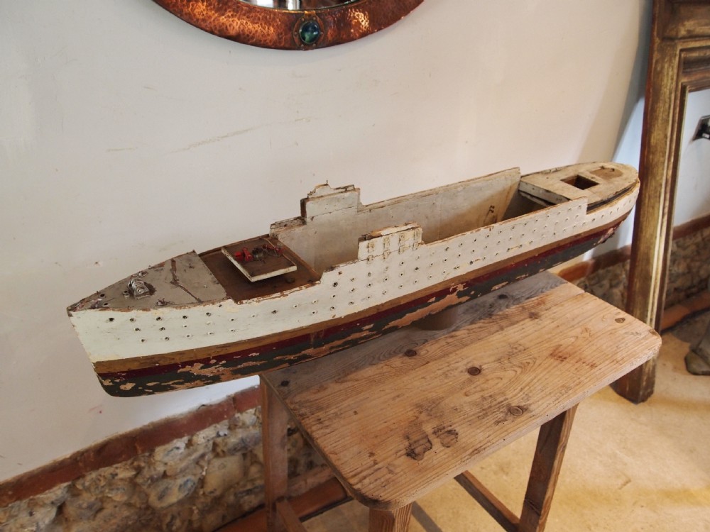 Folk art scratch built ship model original paint c1920 View VIII