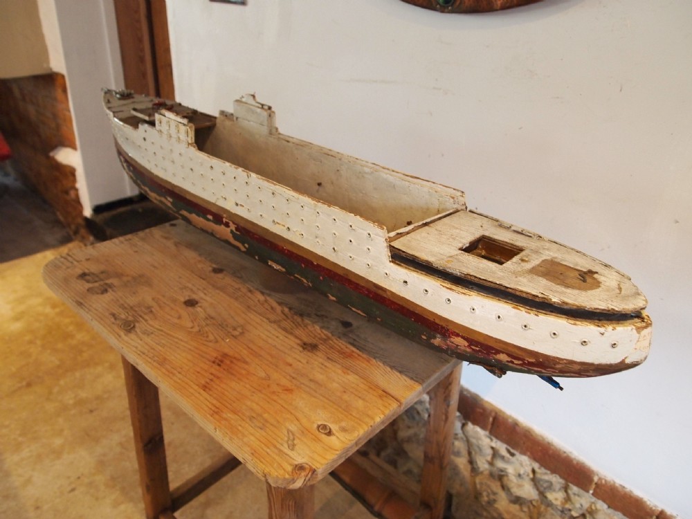 Folk art scratch built ship model original paint c1920 View IX