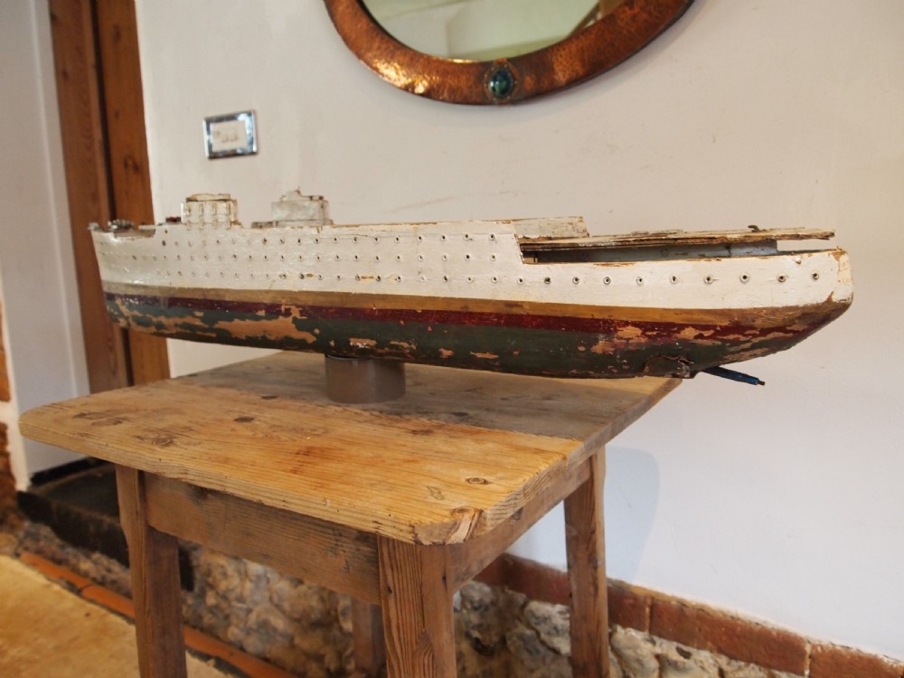 Folk art scratch built ship model original paint c1920 View X