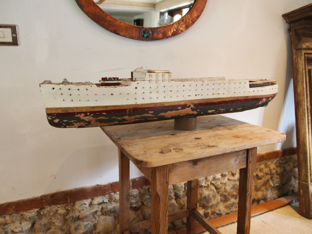 Folk art scratch built ship model original paint c1920 View XI