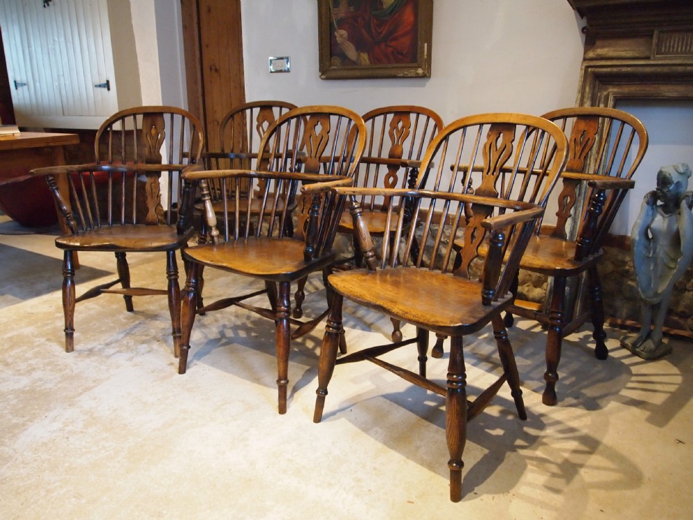 Chairs Windsor wonderful rare set of six low hoop back c1830