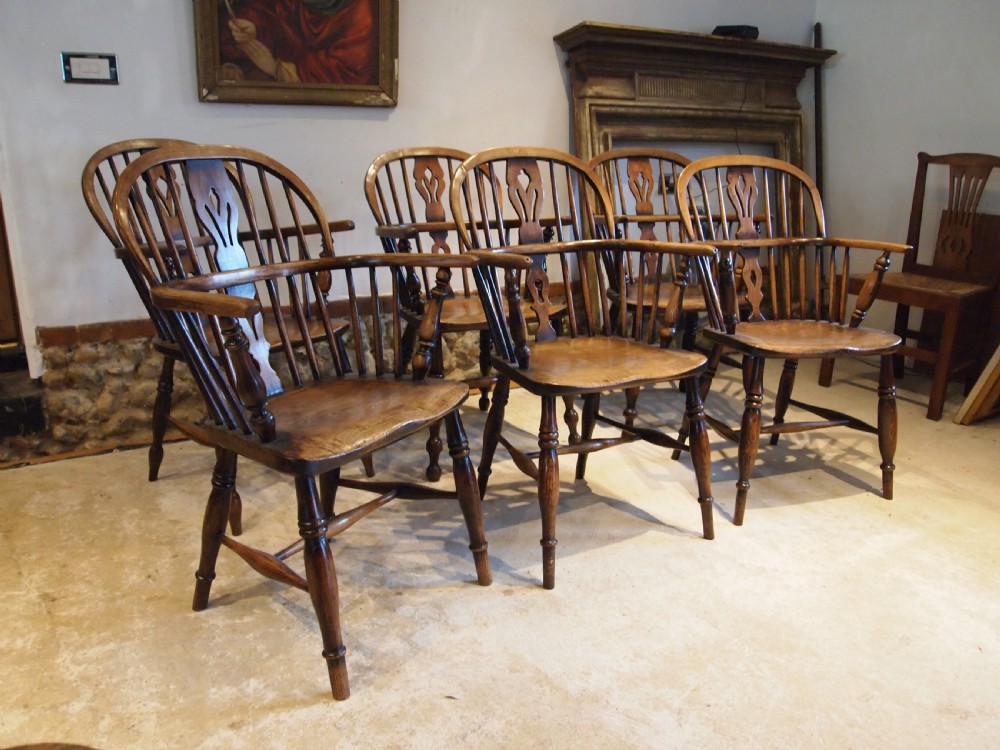 Chairs Windsor wonderful rare set of six low hoop back c1830 View IV