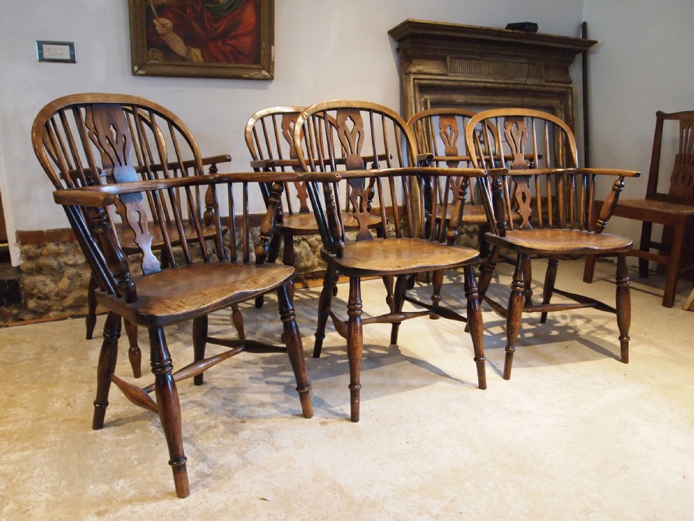 Chairs Windsor wonderful rare set of six low hoop back c1830 View XIII