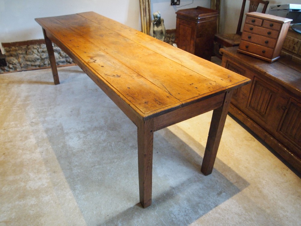 Table rare French Apple wood refectory farmhouse dining seats 10 c1840 View II