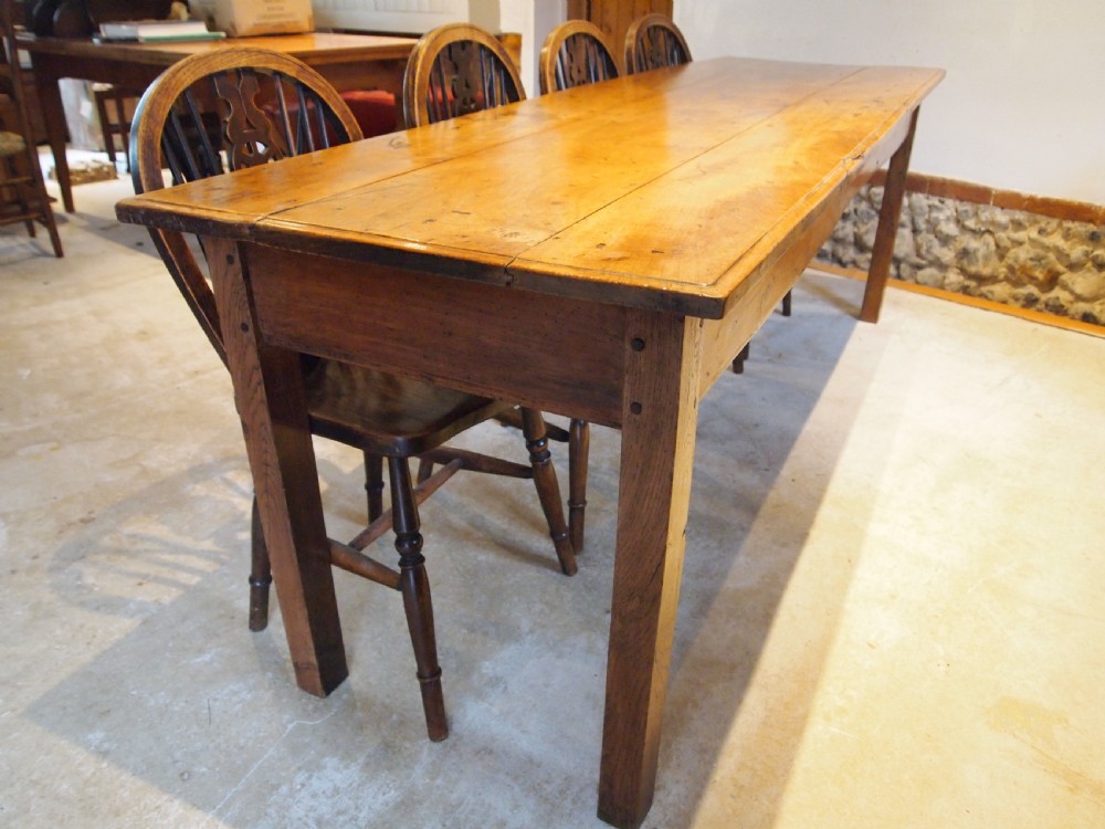Table rare French Apple wood refectory farmhouse dining seats 10 c1840 View III