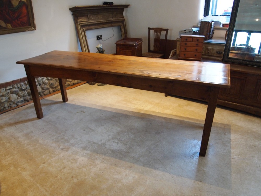 Table rare French Apple wood refectory farmhouse dining seats 10 c1840 View VI