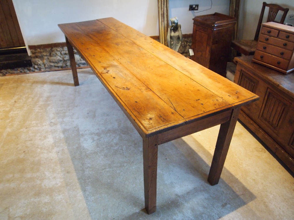 Table rare French Apple wood refectory farmhouse dining seats 10 c1840 View IX