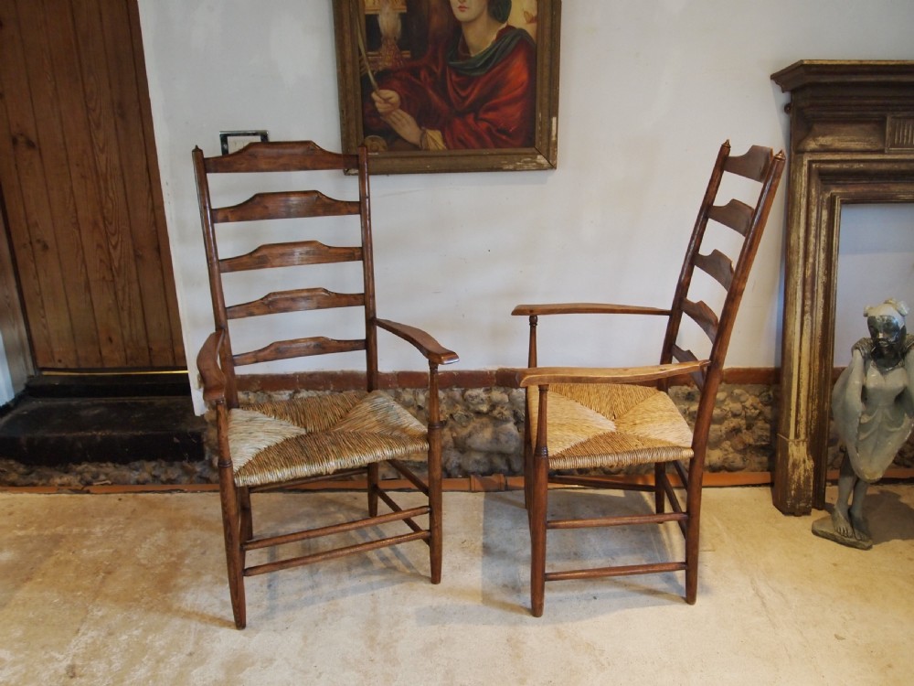Chairs rare pair of Philip Clissett Arts and Crafts ladderback armchairs c1890 View VII