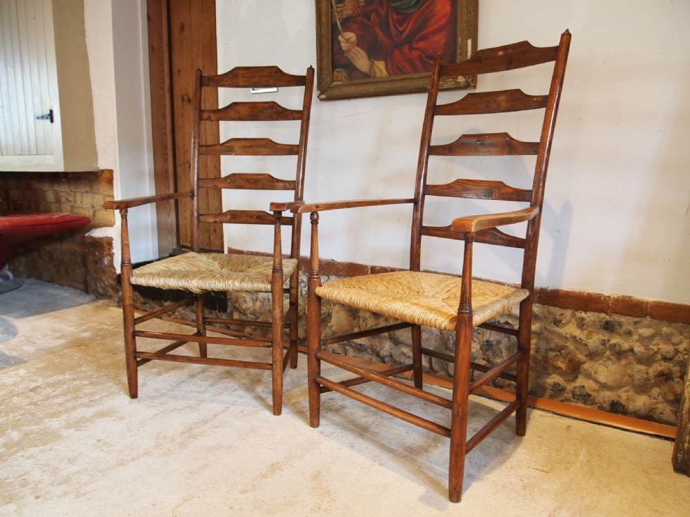 Chairs rare pair of Philip Clissett Arts and Crafts ladderback armchairs c1890 View XI